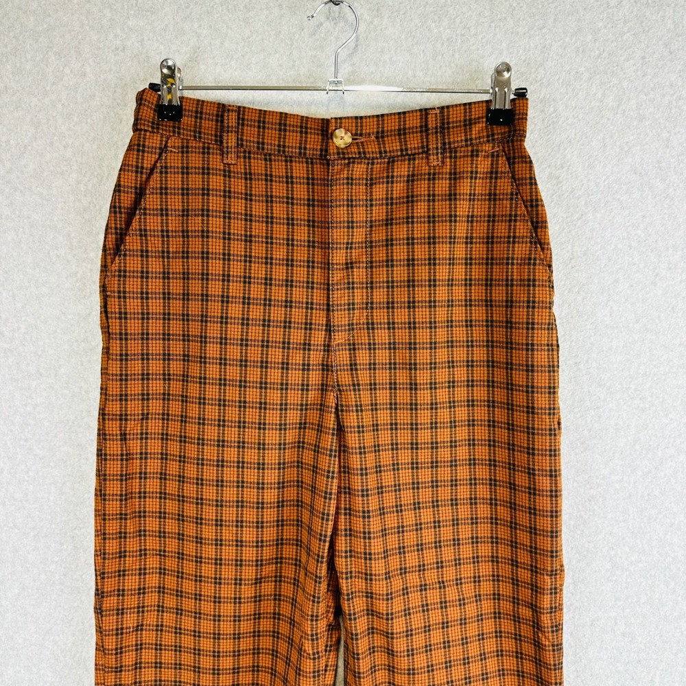 Levi's Womans Small Straight Leg Pants Plaid High Elastic Waist Brown Black - Picture 3 of 12